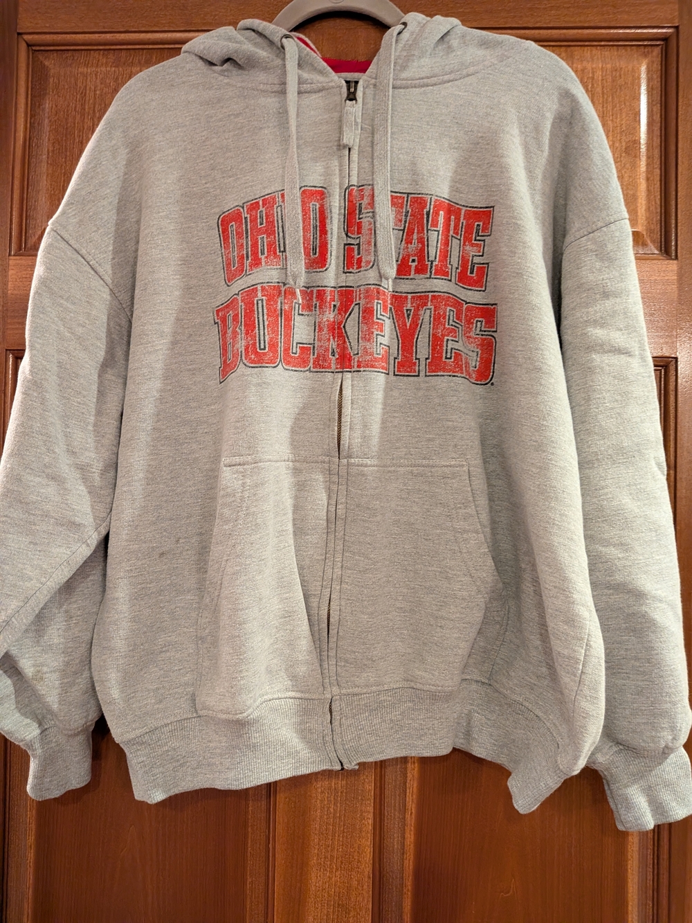 Ohio State Buckeyes Gray Full-Zip Hoodie With Distressed Lettering Large
